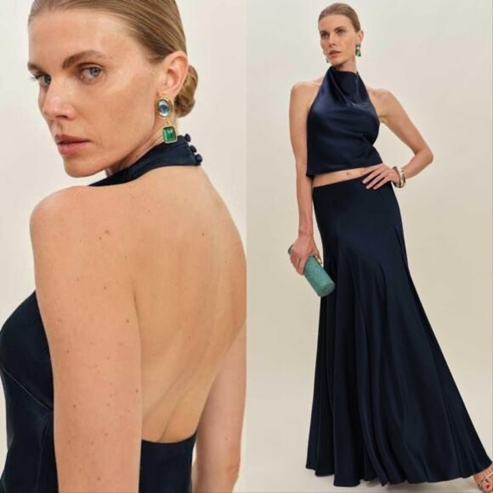 Reformation Navy Blue Halter Maxi Dress